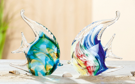 SALE % - Set 2 deco CORAL FISH, sticla, 13.5x4X13.5 cm