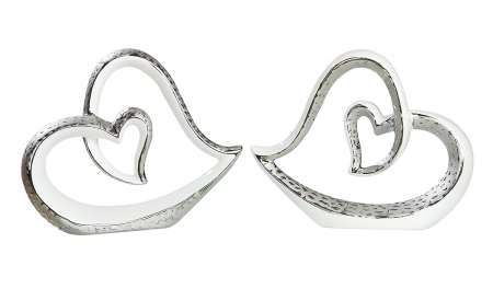 Set 2 decoratiuni inimi Scolare, ceramica, argintiu/alb, 24.5x20x7 cm [1]