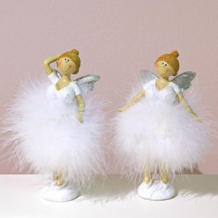 SALE % - Set 2 decoratiuni Angel Diva, Rasina, Alb, 5x10x18 cm