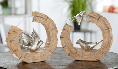 SALE % - Set 2 decoratiuni Bird, Rasina, Maro/Argintiu, 19x18x5 cm