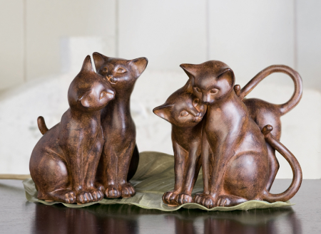 Accesorii - Set 2 decoratiuni Cat, rasina, maro, 18 cm