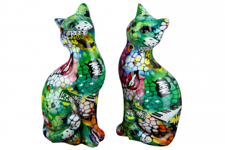 Street art - Set 2 decoratiuni Cat Street Art, Rasina, Multicolor, 15x27x9 cm