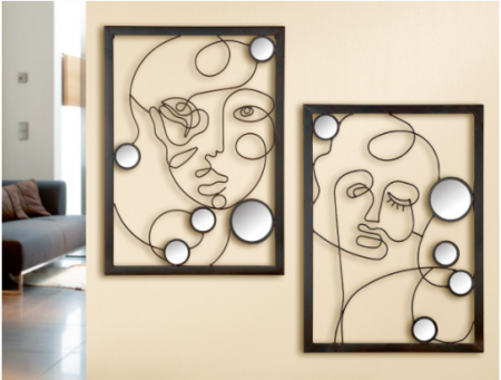 Set 2 decoratiuni de perete cu oglinzi ILLUSTRATION, metal, 55X40X2 cm [0]