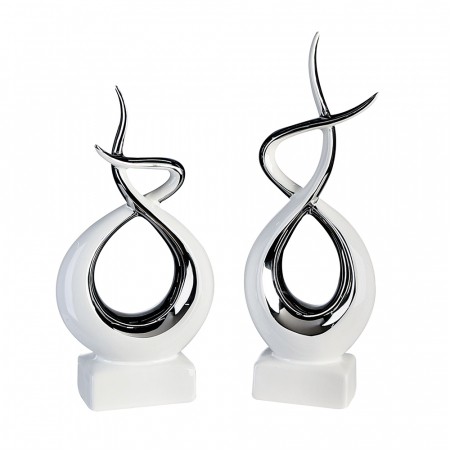 Set 2 decoratiuni Infinity, ceramica, alb/argintiu, 12x35 cm [1]