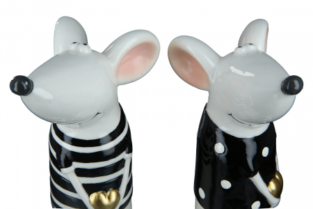 Set 2 decoratiuni Mouse Loving, Portelan, Alb/Negru, 11xx25x7.5 cm [1]