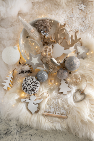 Accesorii - Set 2 decoratiuni, Sticla, Bej, 7.5x7.5x18