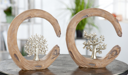 SALE % - Set 2 decoratiuni Tree, Rasina, Maro/Argintiu, 20.5x22x6 cm