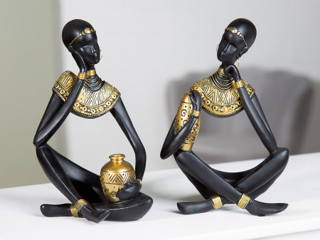 Tribal - Set 2 figurine Amari, Rasina, Negru/Auriu, 10x18x26 cm