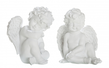 Set 2 figurine Angel sitting, rasina, alb, 13x17.5 cm [1]