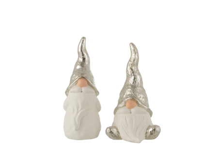 Mos Craciun - Set 2 figurine asortate, Ceramica, Argintiu, 21x30x34.5 cm
