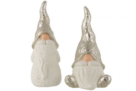 Mos Craciun - Set 2 figurine asortate, Ceramica, Argintiu, 23x40x45 cm