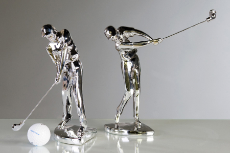 IN STOC - Set 2 figurine asortate golfer rasina, argintiu, 23 cm