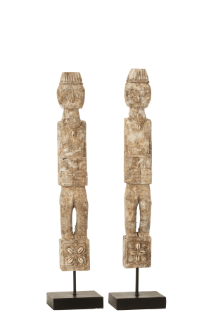 Tribal - Set 2 figurine asortate, Lemn, Natural, 10x8x46 cm
