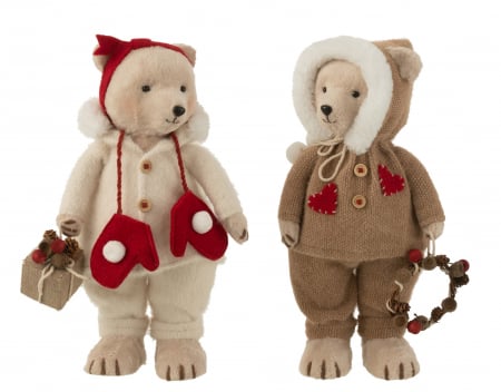 SALE % - Set 2 figurine Bear Standing Boy/Girl, Fibre sintetice, Multicolor, 20x16x40 cm