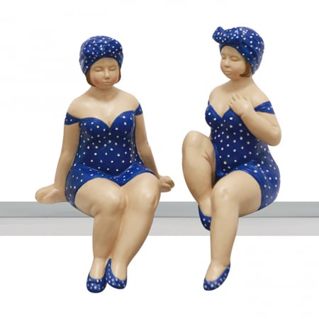 SALE % - Set 2 figurine Becky, Rasina, Albastru/Alb, 12/13x6/4 cm