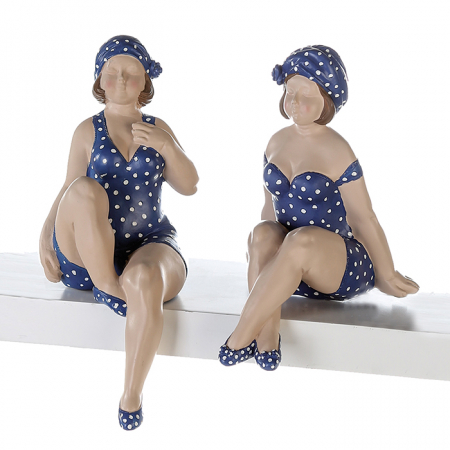 SALE % - Set 2 figurine Becky, rasina, albastru/alb, 18x12x31 cm