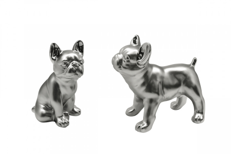 Accesorii - Set 2 figurine Bulldog Cantus, ceramica, argintiu, 11x9x15 cm