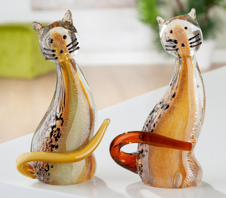 Arta sticlei - Set 2 figurine Cat sitting, sticla, multicolor, 10x18x6 cm