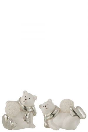 Set 2 figurine ursulet cu LED, Ceramica, Argintiu, 16x10x13 [1]
