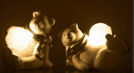 Set 2 figurine ursulet cu LED, Ceramica, Argintiu, 16x10x13 [2]