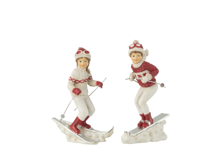 SALE % - Set 2 figurine Girl And Boy Skiing, Rasina, Multicolor, 12x12x19.5 cm