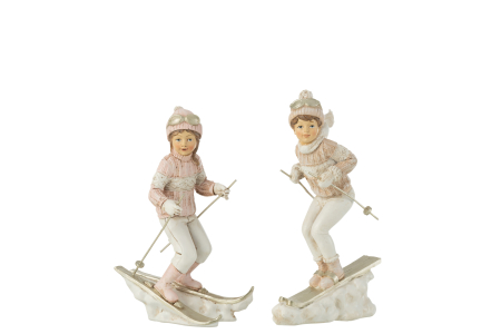 SALE % - Set 2 figurine Girl And Boy Skiing, Rasina, Multicolor, 13.5x8x16 cm