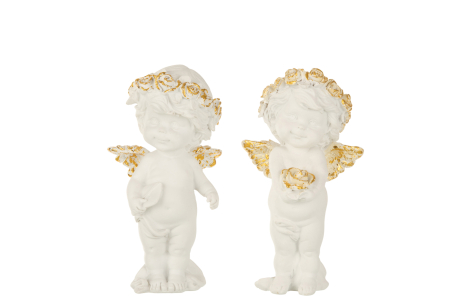 Ingeri - Set 2 figurine inger asortate, Compozit, Alb , 9.3x8.4x18.6 cm