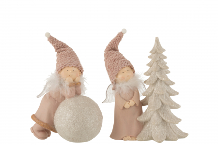 Ingeri - Set 2 figurine inger asortate, Compozit, Roz, 22x22x25 cm