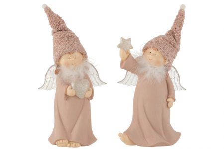 Decoratiuni - Set 2 figurine inger asortate, Compozit, Roz, 26x10x28 cm