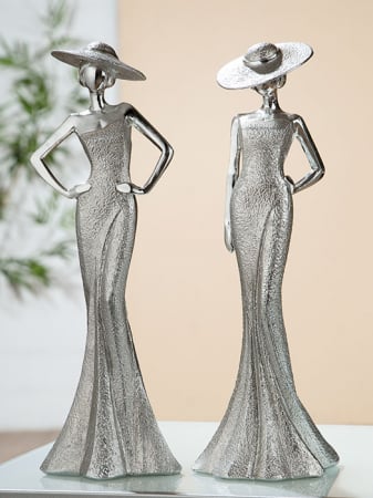 IN STOC - Set 2 figurine Lady Diva, rasina, argintiu, 8.5x30x10 cm