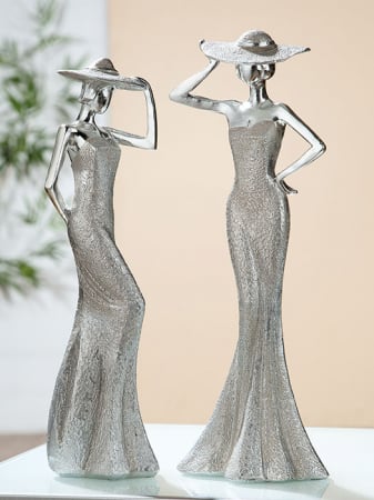 Accesorii - Set 2 figurine Lady Diva, rasina, argintiu, 8.5x30x10 cm
