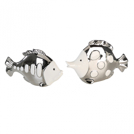 IN STOC - Set 2 figurine peste Fin, portelan, alb/argintiu, 14.5/15.5-9.5/10.5 cm