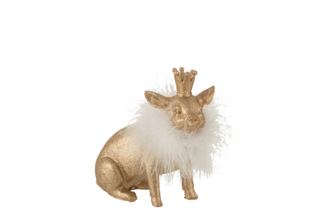 Primavara - Set 2 figurine Pig Crown, Rasina, Auriu, 16x8x15 cm