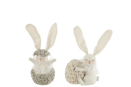 Primavara - Set 2 figurine Rabbit With Egg , Rasina, Alb/Gri, 12x9x21.5 cm