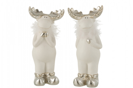 CADOURI - Set 2 figurine Reindeer, Ceramica, Argintiu, 10x10x30 cm