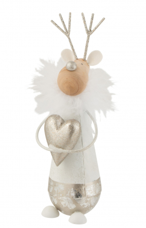 CADOURI - Set 2 figurine Reindeer Heart, Metal, Argintiu, 6.5x8.5x22 cm