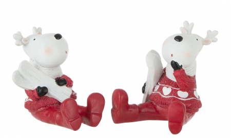 CADOURI - Set 2 figurine Reindeer Sitting, Rasina, Multicolor, 11x9.5x11 cm