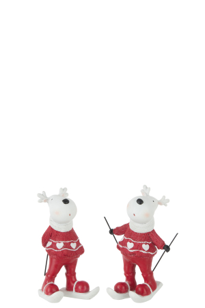 CADOURI - Set 2 figurine Reindeer Skiing, Rasina, Multicolor, 8.5x8.5x16 cm