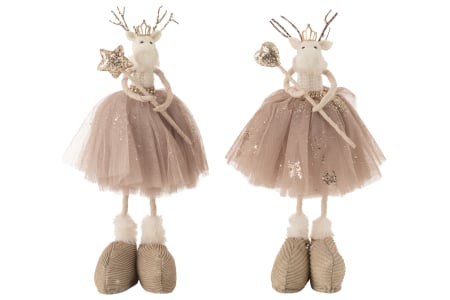 Decoratiuni - Set 2 figurine Reindeer Star/Heart Standing, Textile, Bej, 23x20x40 cm