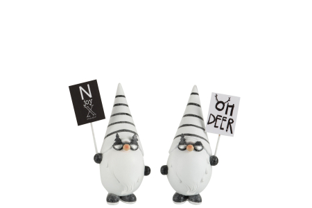 Mos Craciun - Set 2 figurine Santa Claus+Placard, Rasina, Alb/Negru, 10x8x19.5 cm