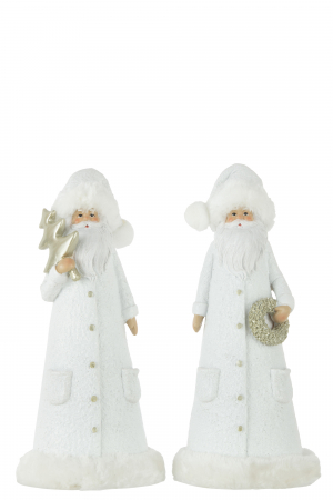 Mos Craciun - Set 2 figurine Santa Claus, Rasina, Alb, 13.5x13.5x30 cm