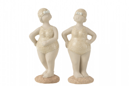 Mare si soare - Set 2 figurine Woman Bathing Suit, Ceramica, Bej, 22x8.5x25 cm