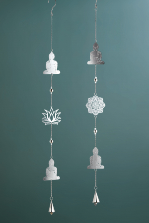 Clopotei de vant si ghirlande - Set 2 ghirlande Buddha, Otel, Argintiu, 10x102x3 cm
