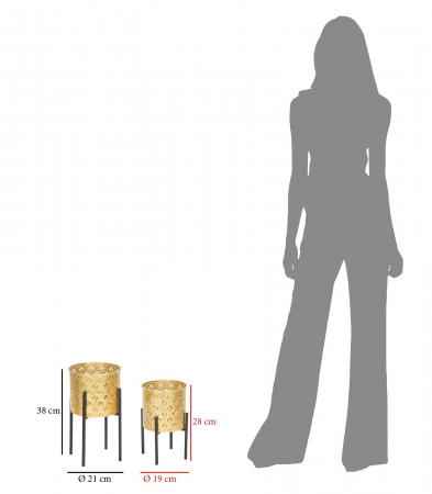 Set 2 ghivece Glissy, Fier, Auriu/Negru, 38/28x21/19x21/19 cm [5]