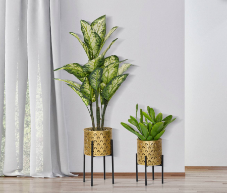 Ghivece si suporturi de flori - Set 2 ghivece Glissy, Fier, Auriu/Negru, 38/28x21/19x21/19 cm