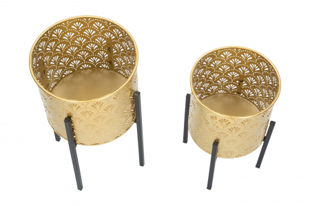 Set 2 ghivece Glissy, Fier, Auriu/Negru, 38/28x21/19x21/19 cm [3]