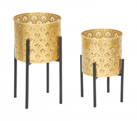 Set 2 ghivece Glissy, Fier, Auriu/Negru, 38/28x21/19x21/19 cm [4]