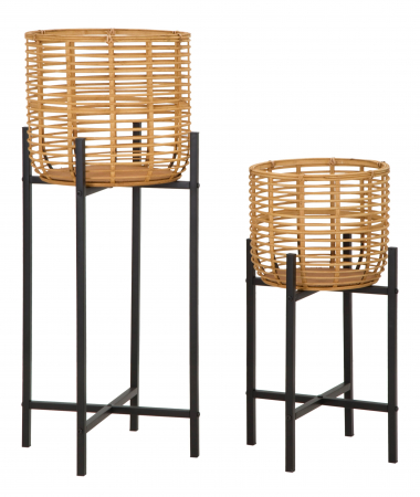 Set 2 ghivece Rattan, Fier/Rattan, Multicolor, 90/60x38/33x38/33 cm [1]