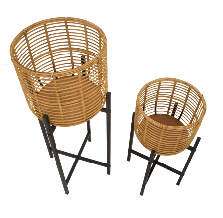 Set 2 ghivece Rattan, Fier/Rattan, Multicolor, 90/60x38/33x38/33 cm [5]