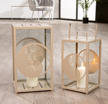 Set 2, Lanternă, dreptunghiulară, motiv Yin & Yang, Metal, bej, PU 1, L. 25 cm, L. 25 cm, H. 48 cm [4]